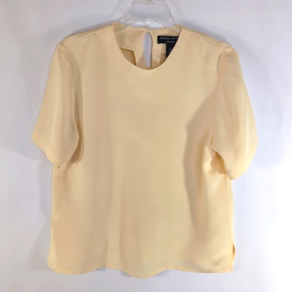 Preston & York | Tops | Preston York Petites 0 Silk Soft Yellow Short Sleeve Blouse Size 10p ...